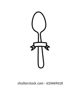 silhouette cutlery spoon kitchen element with ribbon vector illustration