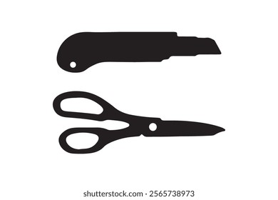 Silhouette of cutting tools cutter and scissors