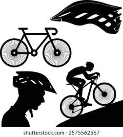 Silhouette of cycle, a person riding a cycle, a helmet and a Cyclist - Cycling sports, healthy lifestyle