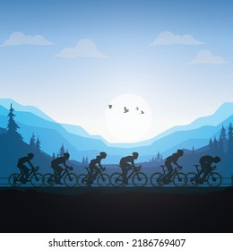 Silhouette of the cycling a bicycle Vector illustration.