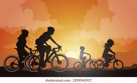 Silhouette of the cycling a bicycle Vector illustration, world bicycle day.	