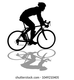 Silhouette of a cyclist male on white background