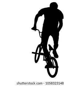 Silhouette of a cyclist male on white background