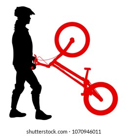 Silhouette of a cyclist male on white background