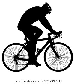 Silhouette of a cyclist male on white background