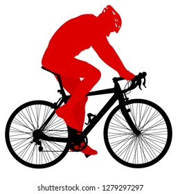 Silhouette of a cyclist male on white background
