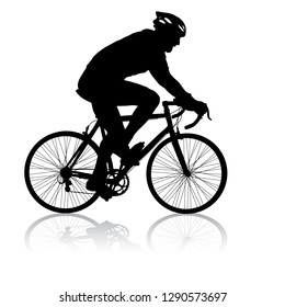 Silhouette of a cyclist male on white background