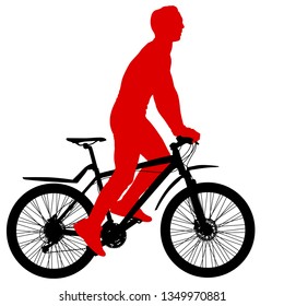 Silhouette of a cyclist male on white background