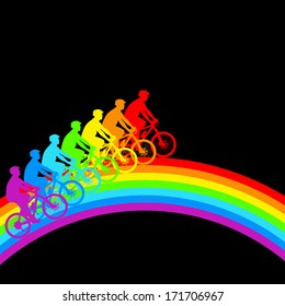 Silhouette of a cyclist a rainbow male.  vector illustration.