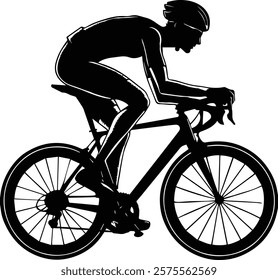 Silhouette of Cyclist riding a bicycle, Cyclist logo - Person riding a cycle, healthy lifestyle, Side profile silhouette of male mountain bike racer