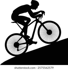 Silhouette of Cyclist riding a bicycle, Cyclist logo - Person riding a cycle, healthy lifestyle, Side profile silhouette of male mountain bike racer