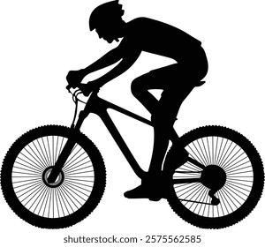 Silhouette of Cyclist riding a bicycle, Cyclist logo - Person riding a cycle, healthy lifestyle, Side profile silhouette of male mountain bike racer