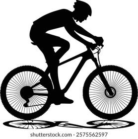 Silhouette of Cyclist riding a bicycle, Cyclist logo - Person riding a cycle, healthy lifestyle, Side profile silhouette of male mountain bike racer