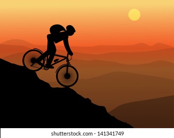 Silhouette Cyclist Wild Mountain Nature Landscape Stock Vector (Royalty ...