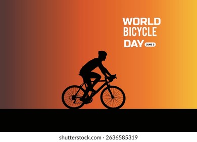 Silhouette of a cyclist with world bicycle day text and june 3 date on gradient background