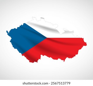 Silhouette of Czech Republic map filled with the Czech flag design, symbolizing national pride, cultural heritage, and geographic identity.  
