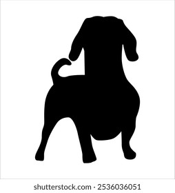 The silhouette of a dachshund dog standing on a white background