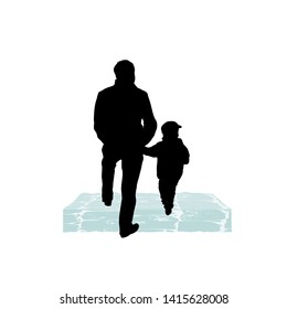 Silhouette of dad and baby son. Vector illustration. Element for design. Icon isolated