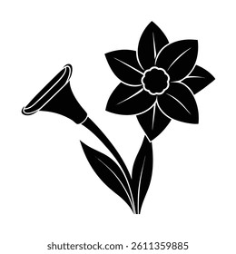 Silhouette of a daffodil with trumpet shape and long stem 