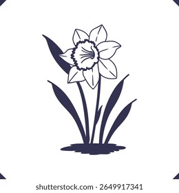 Silhouette of a daffodil with trumpet-shaped corona and pointed petals, flower silhouette vector, flower vector