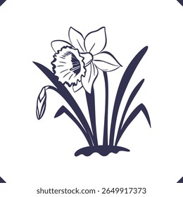 Silhouette of a daffodil with trumpet-shaped corona and pointed petals, flower silhouette vector, flower vector