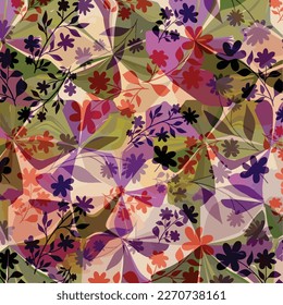 Silhouette daisies on watercolor brush swirl abstract pattern