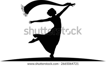 Silhouette of a dancer with a flowing scarf dancing