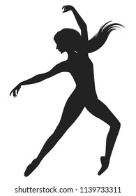 Silhouette of dancer with long hair - isolated on white background - vector art.