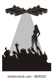 Silhouette of dancer and party crowd