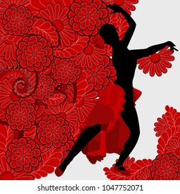 silhouette of a dancer with a pattern and flowers