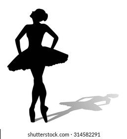 silhouette of dancer with shadow on white background