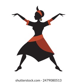 A silhouette of a dancer in traditional attire from various cultures