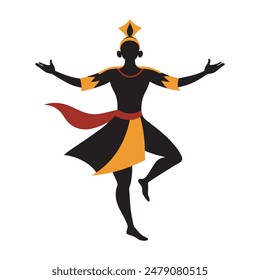 A silhouette of a dancer in traditional attire from various cultures