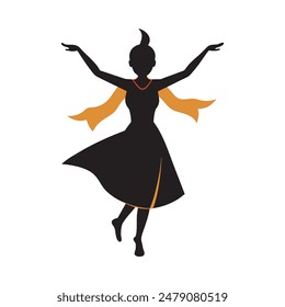 A silhouette of a dancer in traditional attire from various cultures