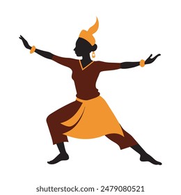 A silhouette of a dancer in traditional attire from various cultures