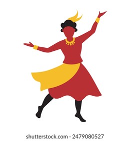 A silhouette of a dancer in traditional attire from various cultures