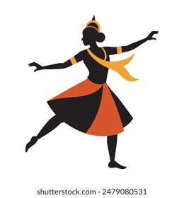 A silhouette of a dancer in traditional attire from various cultures