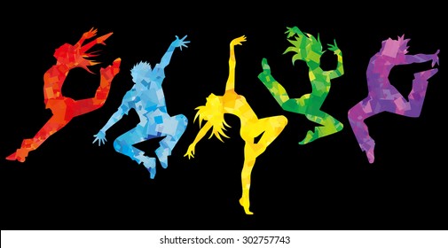 Silhouette of dancers (colorful.Black background)