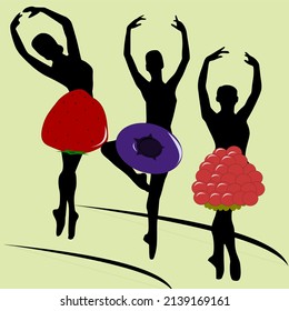 Silhouette of dancers dressed in fruit dresses