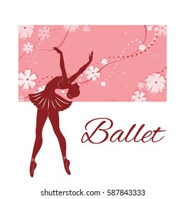 Silhouette of the dancing ballerina against the pink background. Vector illustration