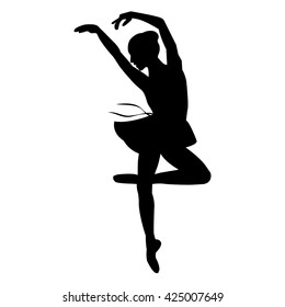 Silhouette of a dancing ballerina . Isolated background, white .