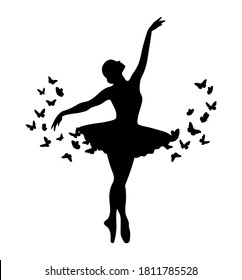 Silhouette Dancing Ballerinas Flying Birds Dancing Stock Vector 