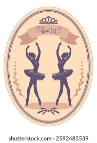 Silhouette of dancing ballerinas vector illustration. Beautiful female ballet dancer. Dance school emblem. Vector silhouette.