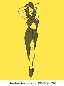 silueta de un niño bailarín, una mancha modelo con un vestido, un vestido bonito negro. 
