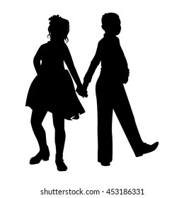 silhouette dancing children on white background vector