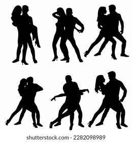 Silhouette of dancing couple ballroom dancing, logo, icon