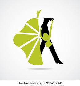 Silhouette of dancing couple isolated on a white background