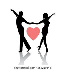 Silhouette of dancing couple isolated on a white background. Vector illustration