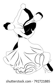 Silhouette of dancing couple, isolated on white