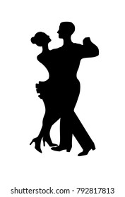 Silhouette of dancing couple, isolated on white